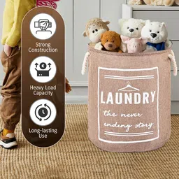 Aura Brown & White Printed Foldable Laundry Bag With Handle - 60 L image 3