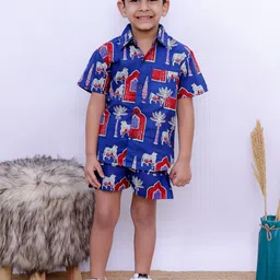 UNBIND Boys Printed Cotton Shirt with Shorts Clothing Set-image-67