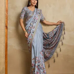 DOI MOI Ethnic Motifs Zari Silk Bagh Saree-image-57