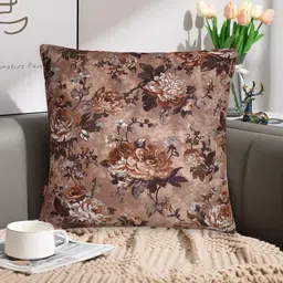 Tesmare Brown Set of 2 Floral Velvet Square Cushion Covers image 3