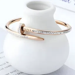 Thrillz Cubic Zirconia Rose Gold-Plated Bangle-Style Bracelet-picture-15