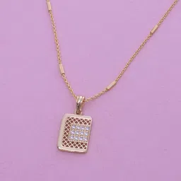 Ramdev Art Fashion Jwellery Gold-Plated Stone Studded Square-Shaped Pendant With Chain image 3