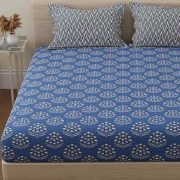 Huesland by Ahmedabad Blue Floral Cotton 144 TC Double Queen Bedsheet Set-2.44mx2.23m-picture-25