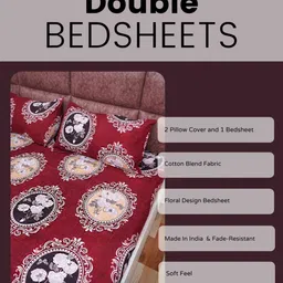 Adwitiya Collection Red & White Floral 210 TC Queen Bedsheet with 2 Pillow Cover-84" x 82" image 5