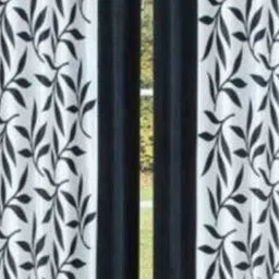 BELLA TRUE Black & White 2 Pieces Floral Printed Window Curtains image 2