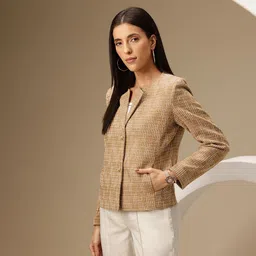 Chemistry Self Design Notched Lapel Collar Single Breasted Overcoat image 5