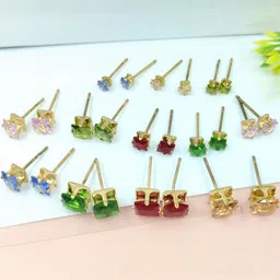 Shivarth Set of 12 Metal American Diamond Earrings image 2