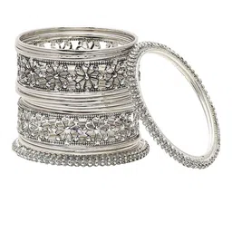 Sangria Set Of 16 Oxidised Floral Design Bangles image 2