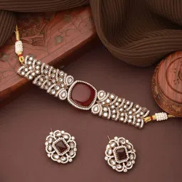 Saraf RS Jewellery Gold-Plated Kundan-Studded Statement Choker Jewellery Set-picture-15