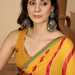 Sangria Yellow Poly Georgette Printed Sarees image 2