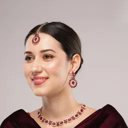 VATSALYA creation Rose Gold-Plated Artificial Stone Studded Jewellery Set-picture-32