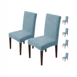 HOUSE OF QUIRK Blue 6 Pieces Jacquard Textured Stretchable Chair Covers-picture-27