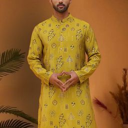 Jompers Men Floral Printed Floral Silk Kurta-picture-20