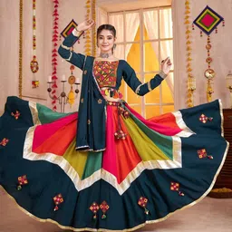 ODETTE Women Embroidered Viscose Cotton Ready To Wear Lehenga & Blouse With Dupatta image 4