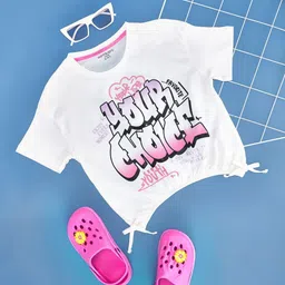Pantaloons Junior Girls Typography Printed Round Neck Cotton T-Shirt-image-47