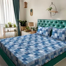 Myntra Elegant Homes Blue & White Geometric Cotton 400TC King Bedsheet Set 2.50 m x 2.25 m-picture-35