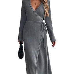 Outzidr Women Grey Wrap Dress image 2