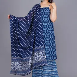 Cloth Bites Floral Printed Regular Pure Cotton Straight Kurta with Sharara & Dupatta-picture-36