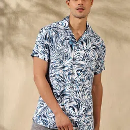 FILO HEVIS Men Relaxed Fit Abstract Printed Cuban Collar Cotton Casual Shirt-image-69