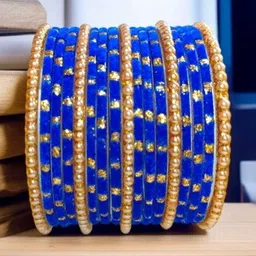 Only Offers Set Of 10 Blue Glass Artificial Stones & Beads Bangle image 2