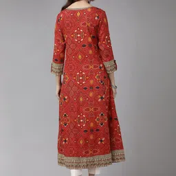 KALINI Women Red Viscose Rayon Printed Anarkali Kurtas image 5
