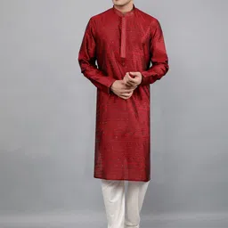 Manish Creations Geometric Woven Design Sequinned Band Collar Kurta with Churidar-picture-13