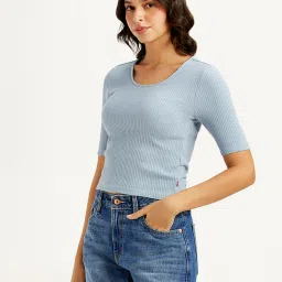 levi's Women's Textured Light Blue Scoop Neck Top image 4