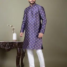DEVOILER Men Ethnic Motifs Embroidered Thread Work Jacquard Kurta image 2