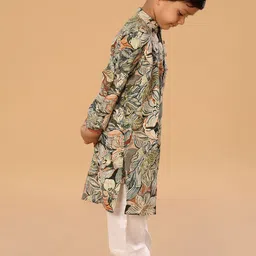 The Mini Trunk Boys Floral Printed Mandarin Collar Straight Kurta With Trouser image 3