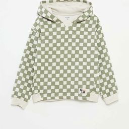 KIABI Boy's Geometric Checked Hooded Pullover Sweatshirt-picture-39
