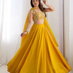 SWEETPEL Embroidered Ready to Wear Lehenga & Blouse With Dupatta image 5