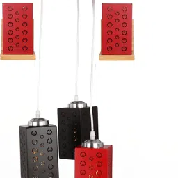 SOMIL Black & Red 3 Pieces Textured Wooden Rectangle Shaped Wall & Ceiling Lamps-picture-14