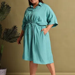 theRebelinme Women Plus Size Kimono Sleeve Linen A-Line Midi Dress image 3