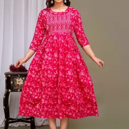 MURLI KURTI Women Maternity Ethnic Motifs Printed Pleated Detail Fit and Flare Midi Dress-image-69
