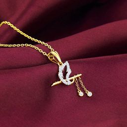 GIVA 14KT BIS Hall Mark Gold Kanhas Flute Diamond Pendant With Chain-1.48g-picture-20