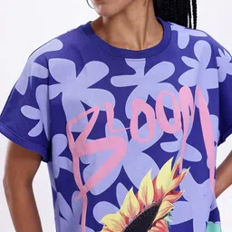 kook n keech Women Printed Round Neck Cotton Blend Blue T-Shirt image 2