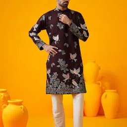 SOJANYA LUXE Men Floral Embroidered Regular Thread Work Kurta with Trousers-picture-2