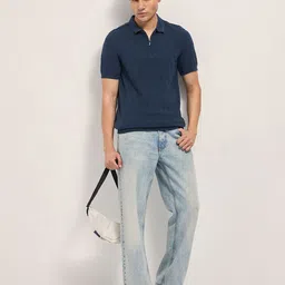 THE BEAR HOUSE Men Self Design Polo Collar Slim Fit Cotton T-shirt image 2