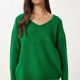 Happiness istanbul Women V-Neck Long Sleeves Pullover-picture-33