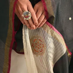 JAYPORE Floral Embroidered Sequinned Cotton Silk Dupatta image 4