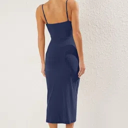 Trendyol Solid Gathered or Pleated Shoulder Straps Sheath Midi Dress image 4