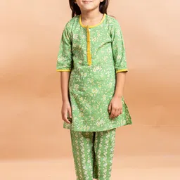 Sangria Girls Floral Printed Pure Cotton A-Line Kurta & Trousers-picture-13