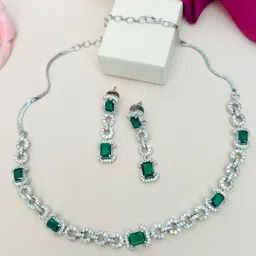 ABDESIGNS Sophisticated Silver Plated American Diamond Necklace image 3