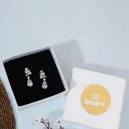 Bishty Fashion Stainless Steel Silver-Plated CZ Studded Contemporary Drop Earrings-image-20