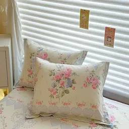 JC HOME Cream & Pink Floral Printed Pure Cotton 220 TC Single Bedsheet Set 1.6 m x 2.30 m image 4