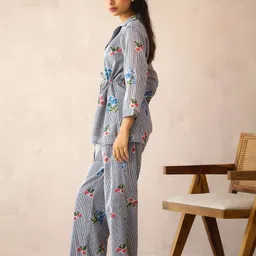 SANSKRUTIHOMES Lapel Collar Pure Cotton Striped Night Suit for Women image 5