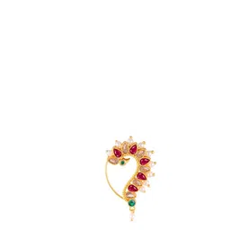 Vighnaharta Set Of 2 Gold-Plated Pearls Beaded Ring Nosepin image 2