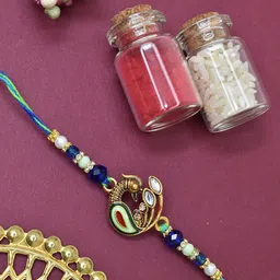 MEIRA JEWELLERY Stones Studded & Beaded Thread Rakhi With Roli Chawal Greeting Card-picture-10