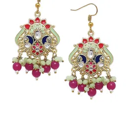 Anouk Gold-Plated Stones Studded and Beaded Meenakari Peacock Shaped Drop Earrings image 5