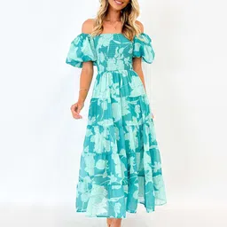 StyleCast x Revolte Floral Printed Off-Shoulder Chiffon Fit & Flare Midi Dress image 1